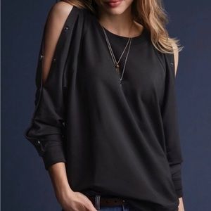 Cabi Snap Sleeve Sweatshirt, size M, black pullover 3686